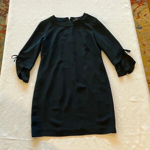 Chelsea28 Small‎ Dress Black Sheath Bateau Neck Tie Sheer Panel Sleeves EUC
